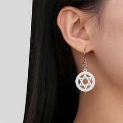 Star of David Dangle Earrings for Women & Girls - Hexagram Moon Pendant with Zircon, Stainless Steel Israel Jewish Jewelry Charm