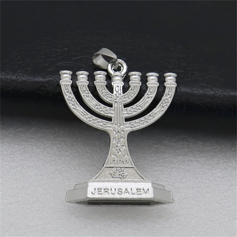 12 Tribes of Israel Menorah Jerusalem Temple 7 Branch Jewish Candle Holder Keychain for Bag Backpack Ornaments Pendant