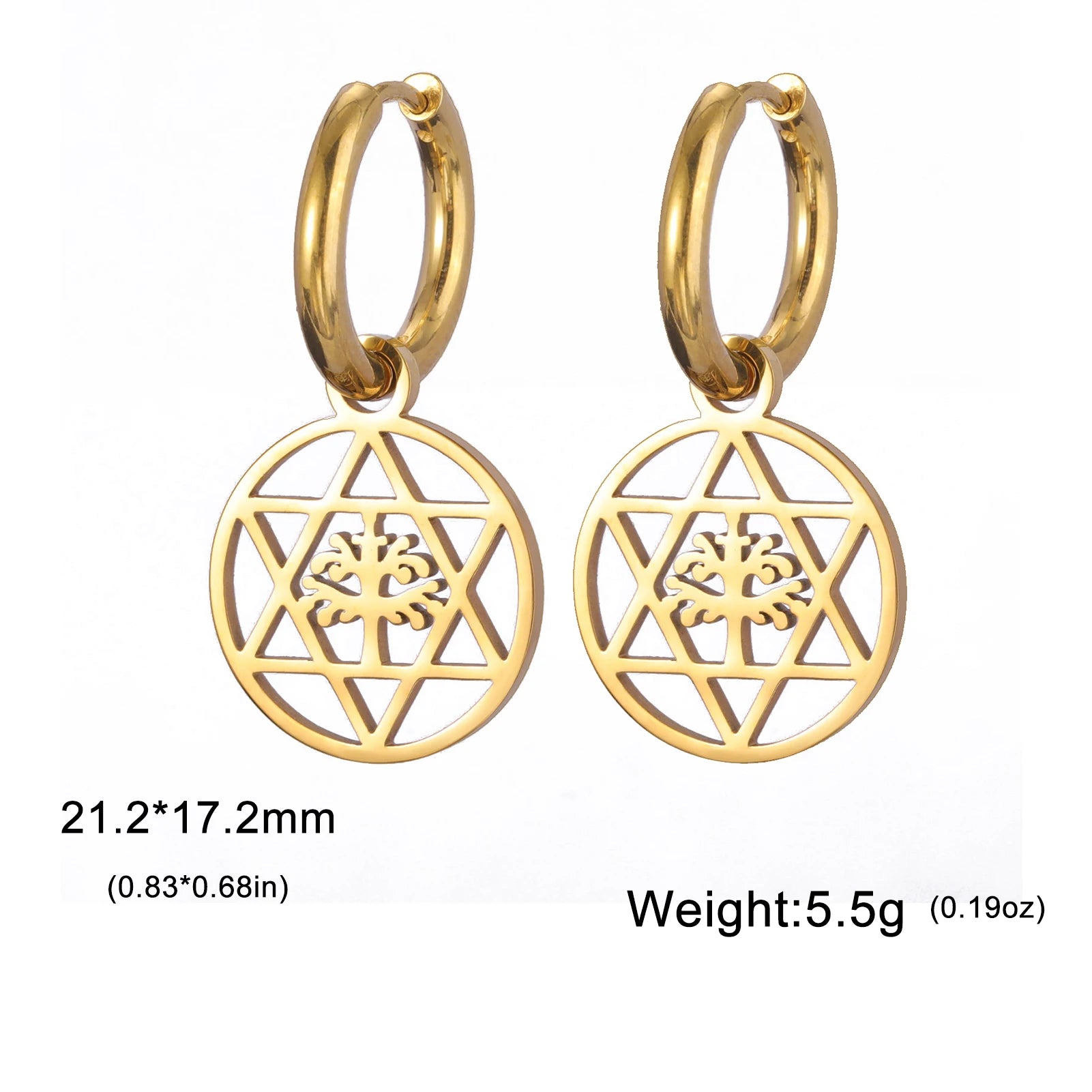 Star of David Dangle Drop Earrings and Tree of Kabbalah Design - Fashion Jewish Jewelry