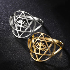 Hexagram Tree of Life Ring - Star of David & Pentagram Kabbalah