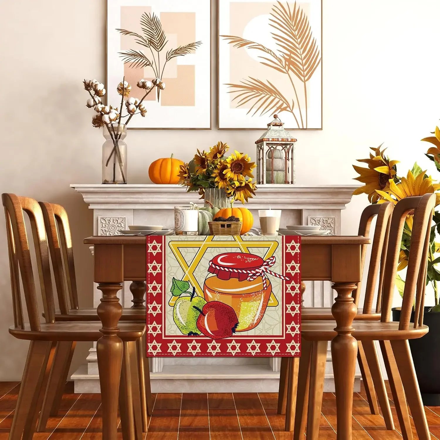 Linen Table Runner Decor for Rosh Hashanah