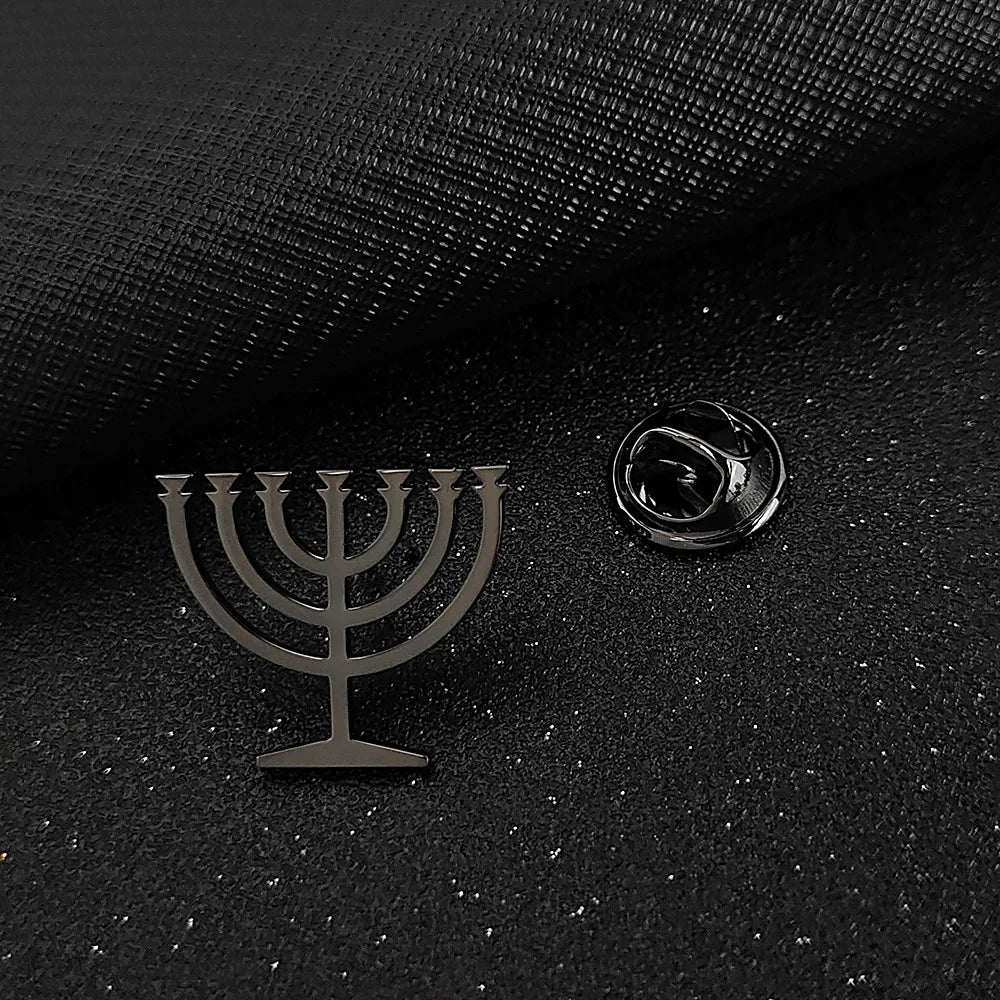 Jewish Menorah Men's Brooch - Stainless Steel Lapel Pin