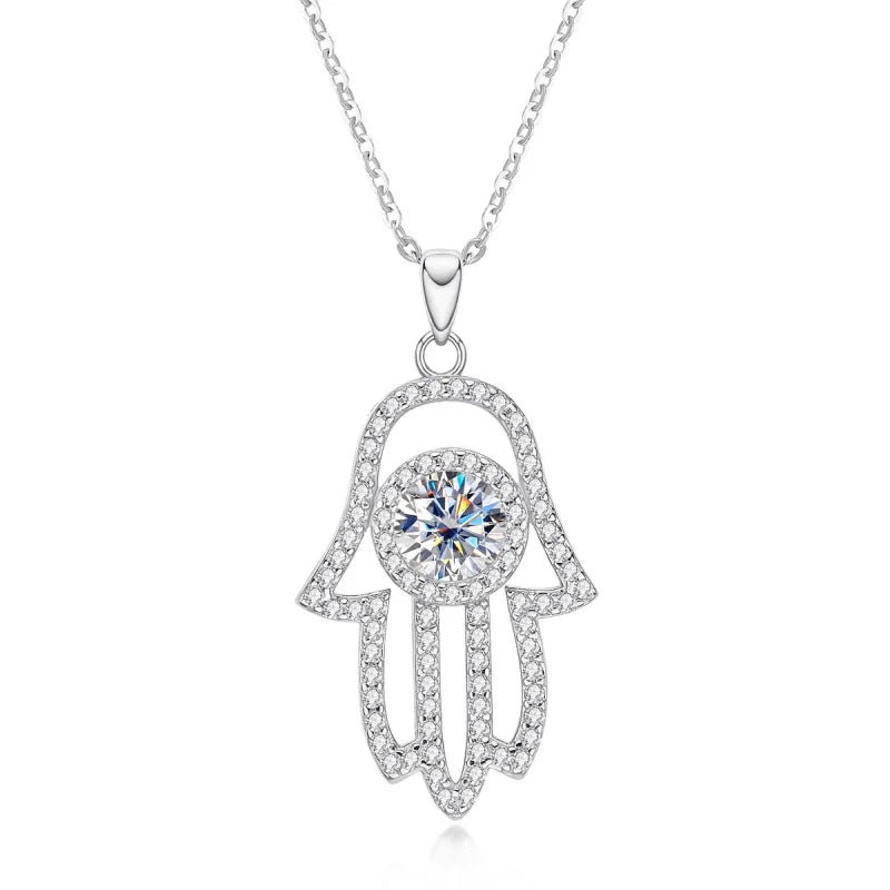 1ct D Color Moissanite Hamsa Hand & Evil Eye Pendant