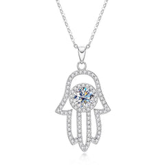 1ct D Color Moissanite Hamsa Hand & Evil Eye Pendant