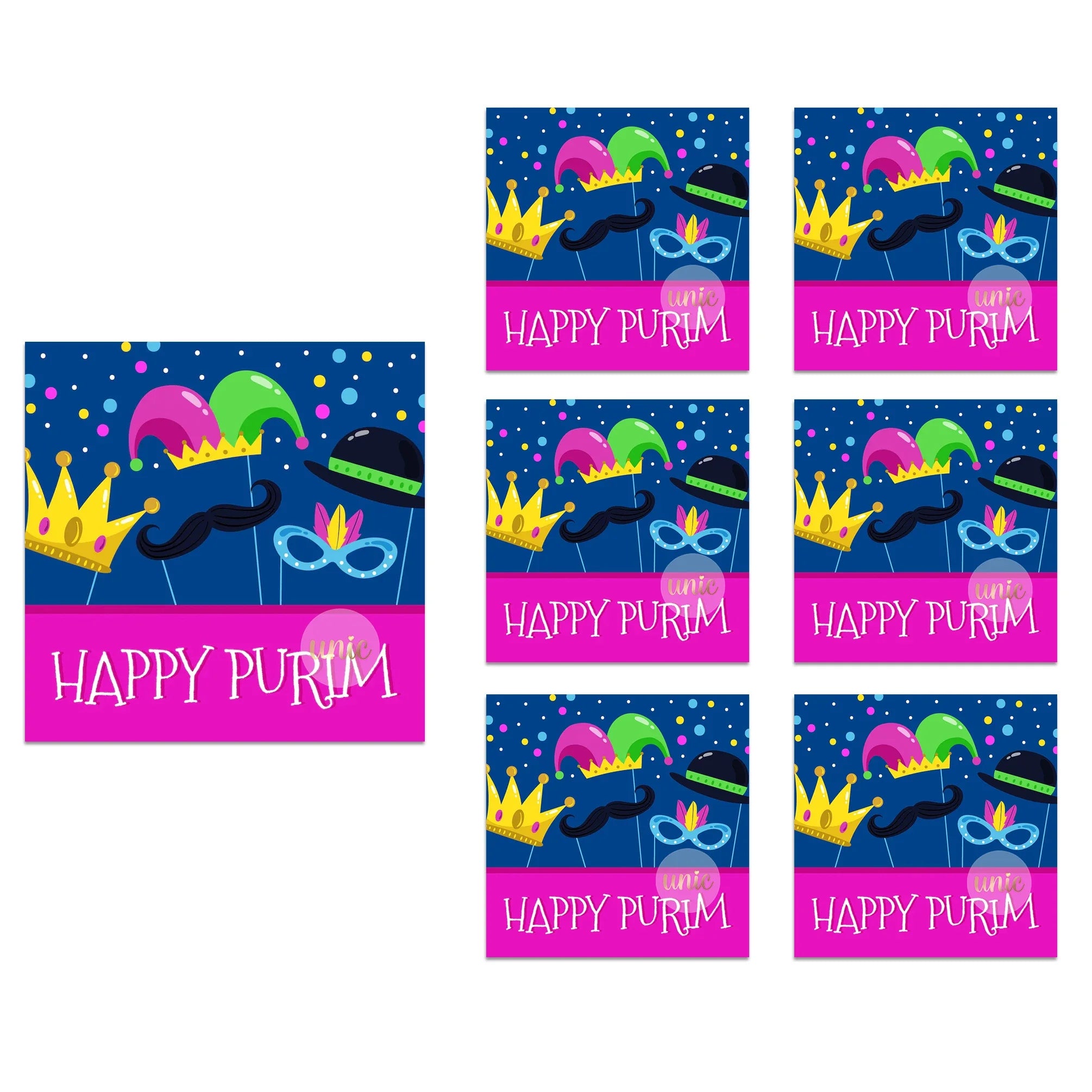 Purim Celebration Stickers – Self-Adhesive Square Labels for Jewish Holiday Gift Bag Decor