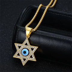 Gold Stainless Steel Evil Eye Star of David Pendant