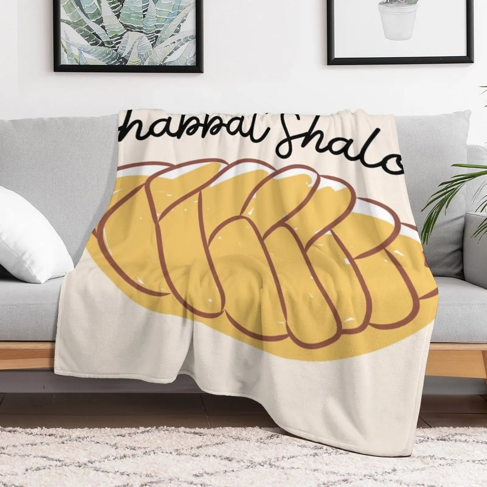 Shabbat Shalom Challah Throw Blanket