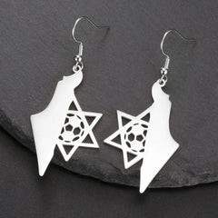 Star of David & Map of Israel Hoop Earrings - Stainless Steel Hexagram Jewelry