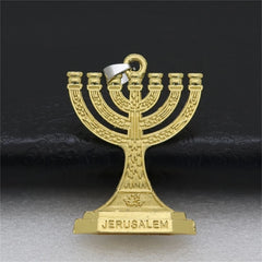 12 Tribes of Israel Menorah Jerusalem Temple 7 Branch Jewish Candle Holder Keychain for Bag Backpack Ornaments Pendant