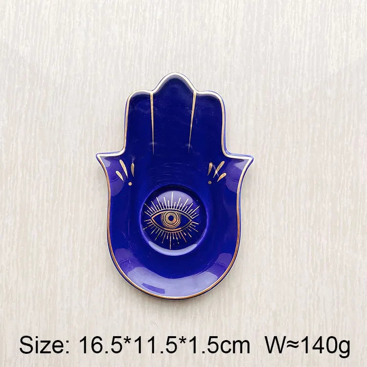 Ceramic Evil Eye Hamsa Hand Jewelry Tray