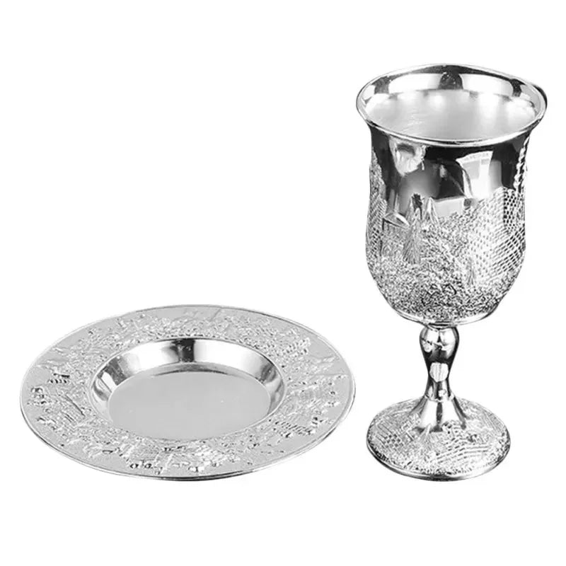 Gold & Silver Plated Kiddush Cup with Saucer