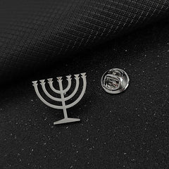 Jewish Menorah Men's Brooch - Stainless Steel Lapel Pin