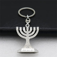 12 Tribes of Israel Menorah Jerusalem Temple 7 Branch Jewish Candle Holder Keychain for Bag Backpack Ornaments Pendant