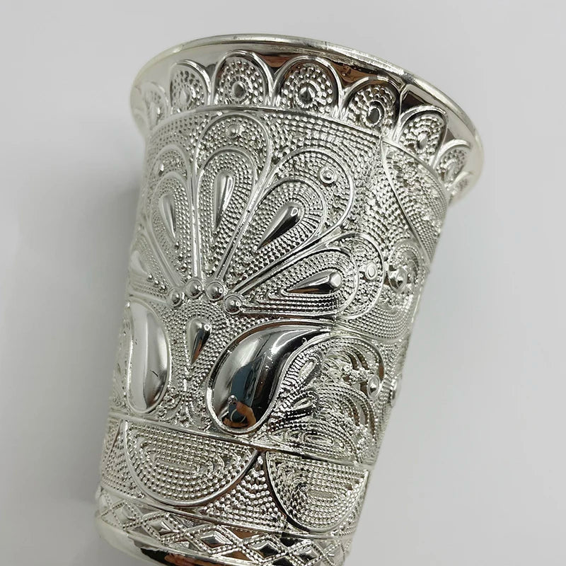 Silver Plated Judaica Kiddush Cup with Flower Design Base & Matching Tray