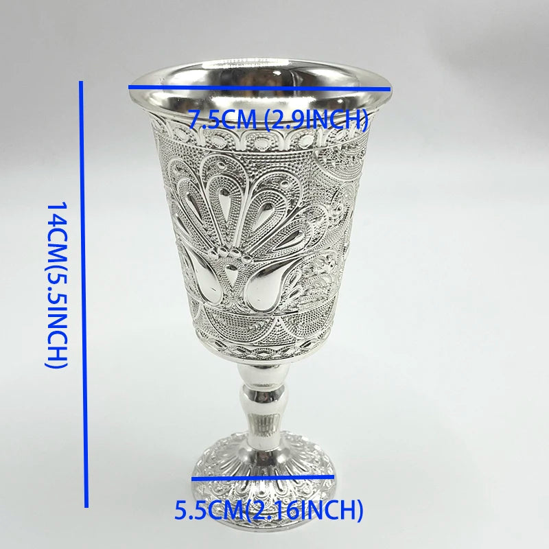 Silver Plated Judaica Kiddush Cup with Flower Design Base & Matching Tray