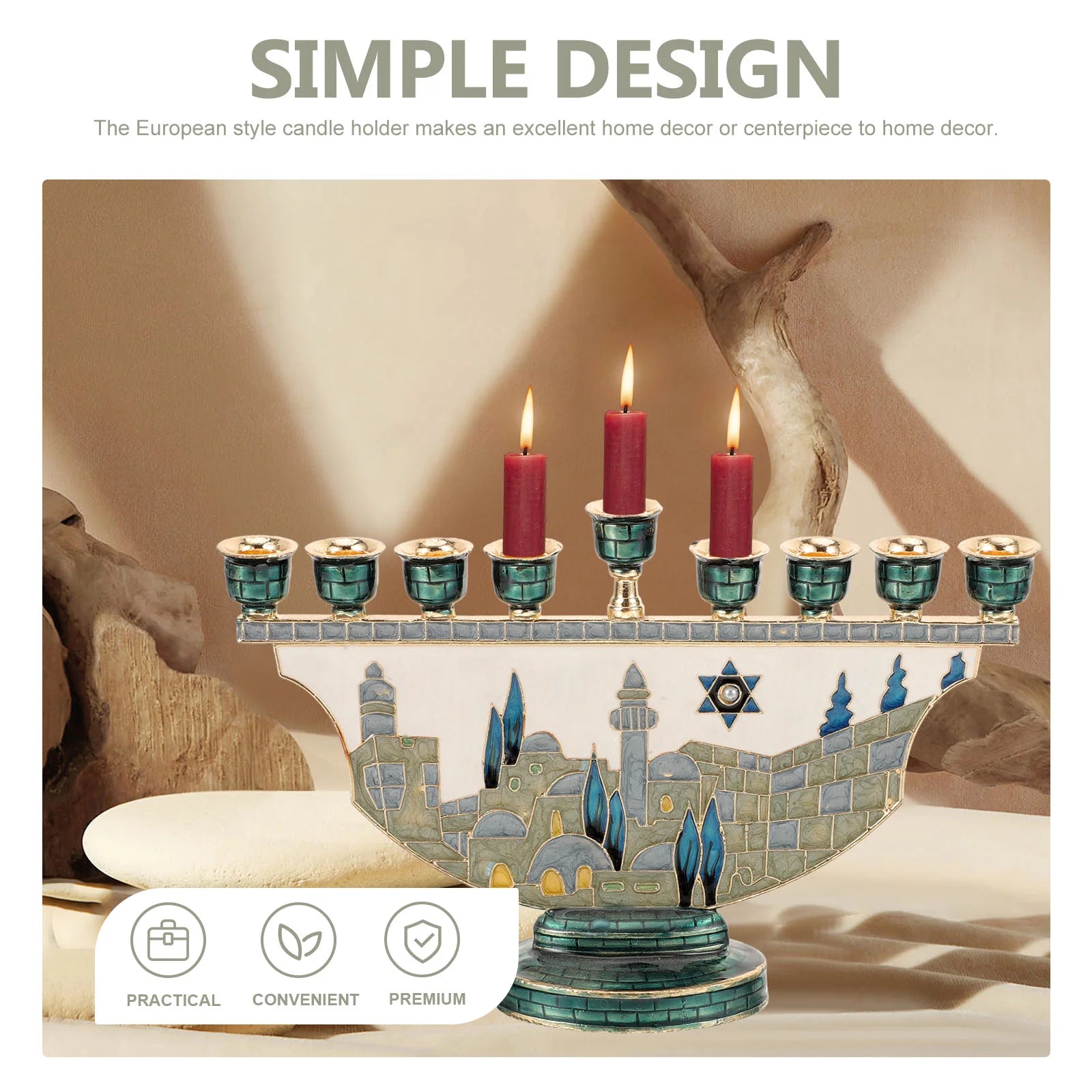 Jerusalem Hanukkah Menorah Candlestick