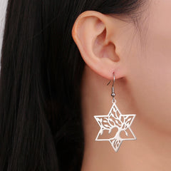 Tree of Life Dangle Earrings for Women - Stainless Steel Geometric Rhombus & Hexagram Star Fashion Jewelry Pendant