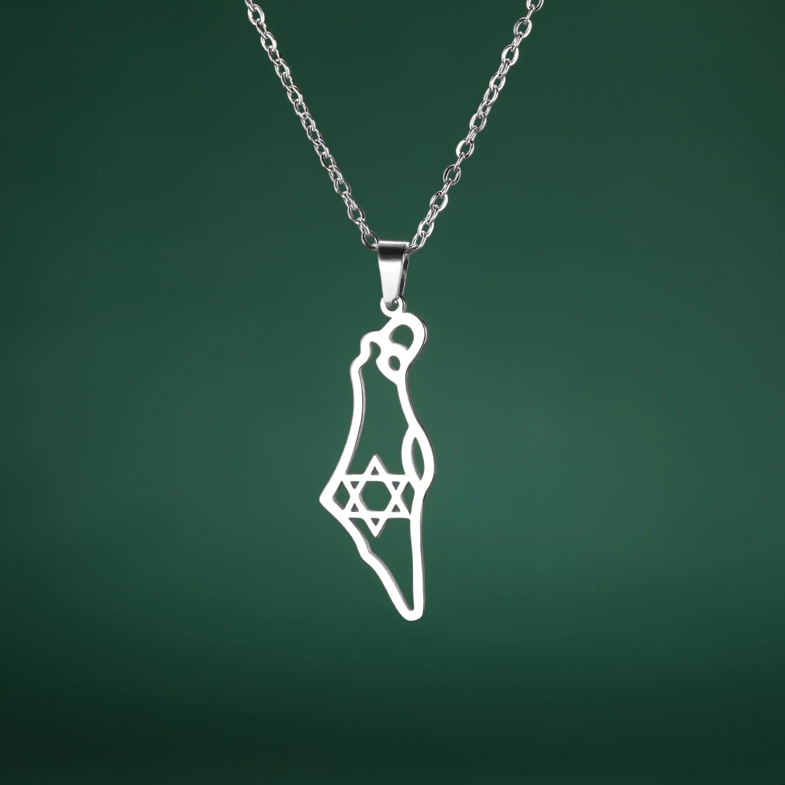 Stainless Steel Israel Map Pendant Necklace