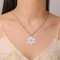 Star of David Pendant Necklace - Stainless Steel Viking Flower of Life Amulet Chain