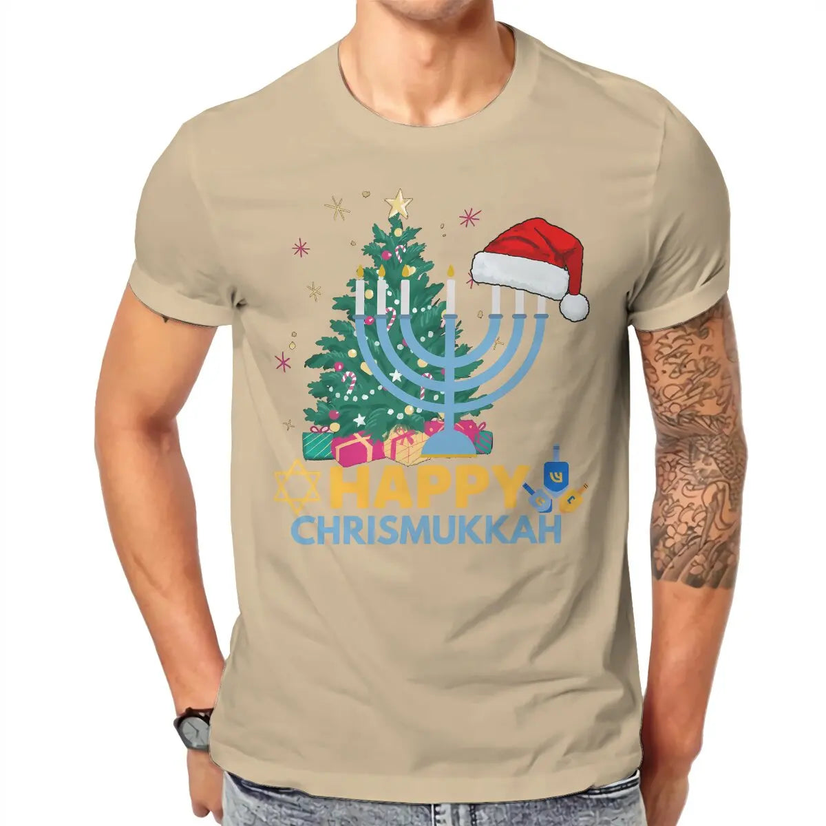 Funny Chrismukkah Harajuku T-Shirt - Happy Hanukkah Pattern Streetwear