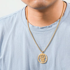 Gold Hamesh Hand Palm Pendant Necklace