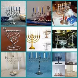 Gold-Plated Jewish Menorah Candle Holder