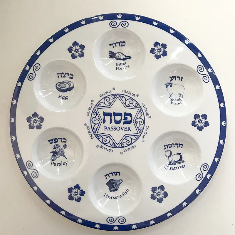 Passover Melamine Seder Plates – 12-inch Round Kaarah Tray for Pesach