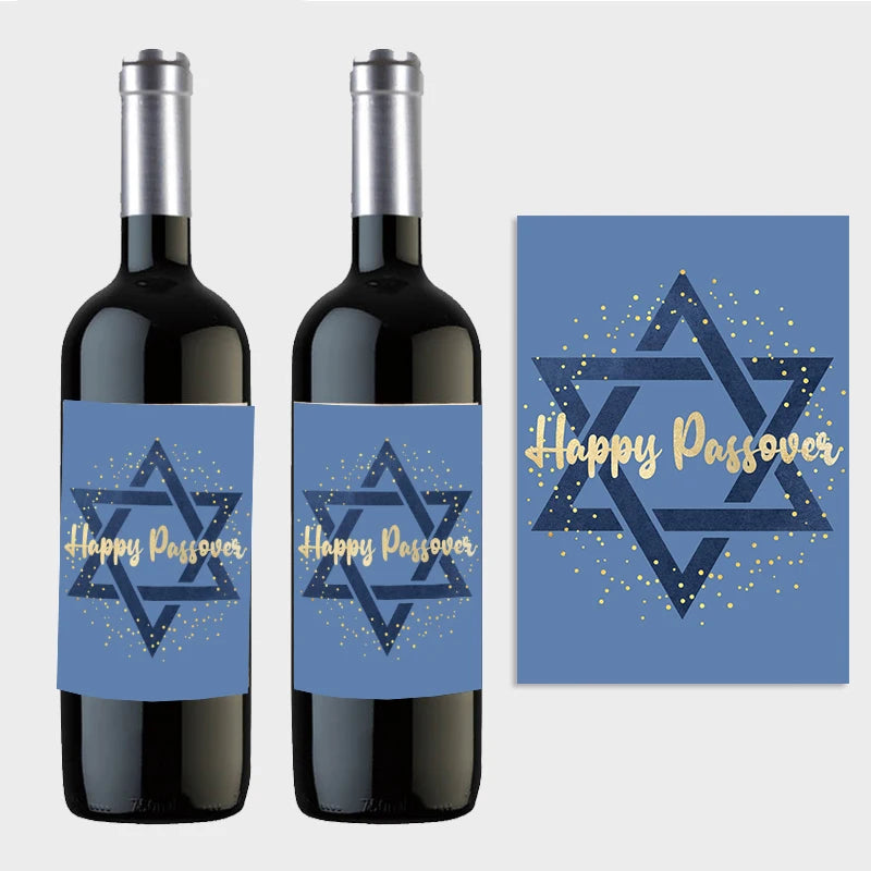 12pcs Happy Passover Wine Bottle Labels – Self-Adhesive Pesach Stickers for Jewish Holiday Party & Gift Decor