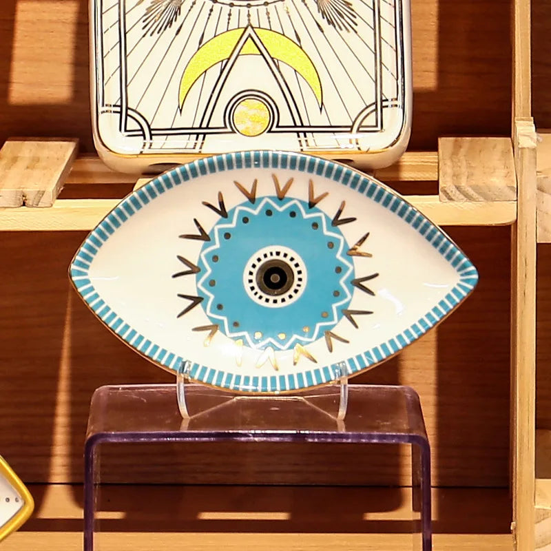 Ceramic Jewelry Tray – Evil Eye Trinket Dish for Rings