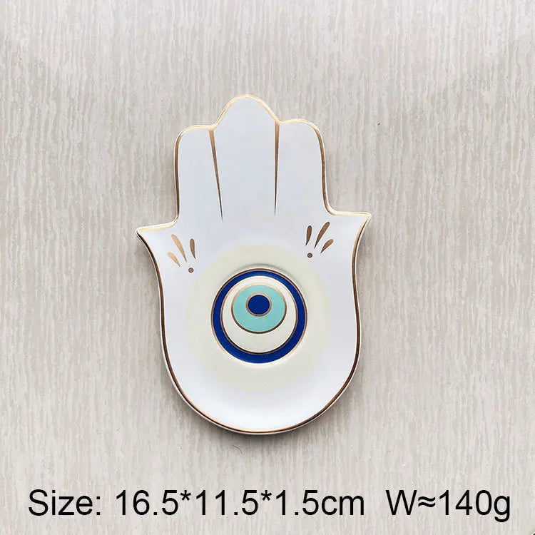 Ceramic Evil Eye Hamsa Hand Jewelry Tray