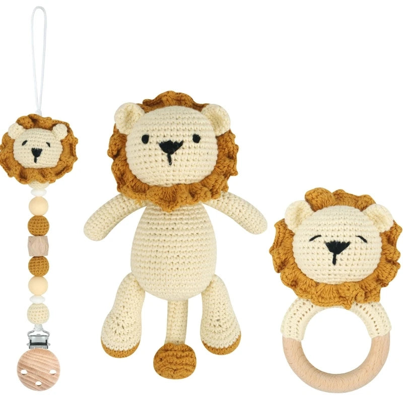 Baby Pacifier Clip Crochet Lion