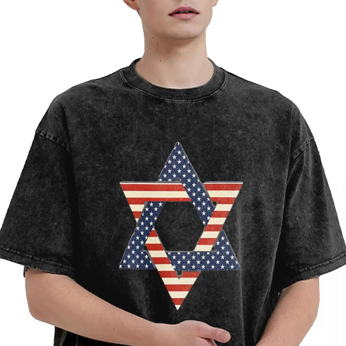 Star Of David American Flag Vintage Washed T-Shirt