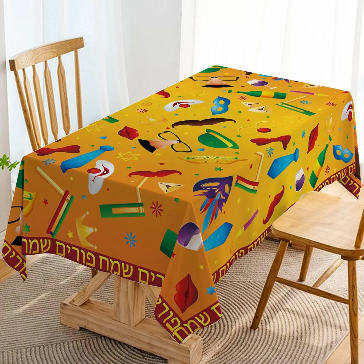 Jewish Purim Tablecloth – Waterproof Washable Rectangle Table Cover for Kitchen & Dining Party Decor