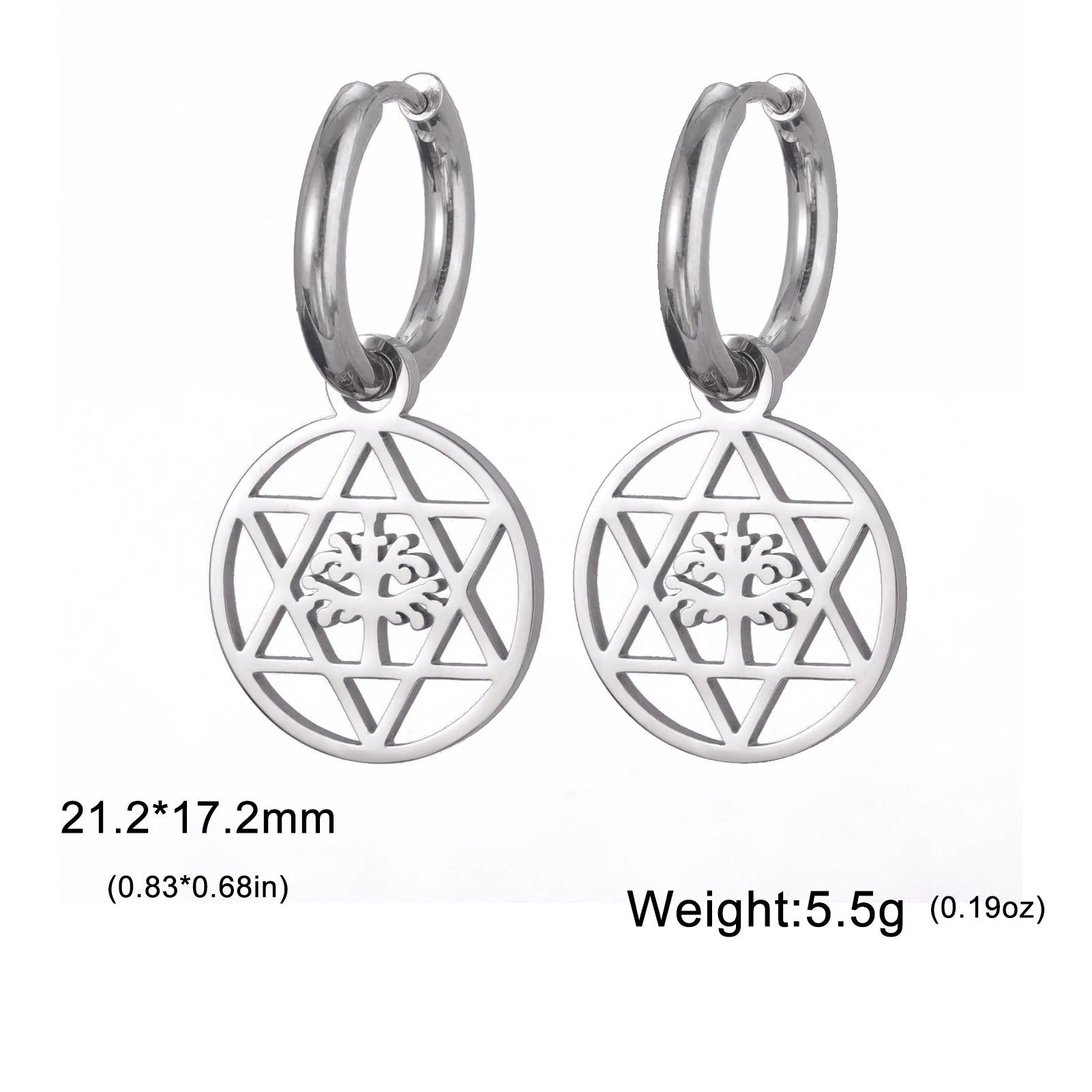 Star of David Dangle Drop Earrings and Tree of Kabbalah Design - Fashion Jewish Jewelry