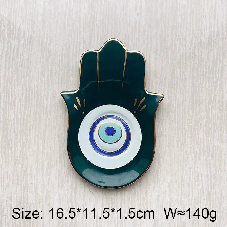 Ceramic Evil Eye Hamsa Hand Jewelry Tray