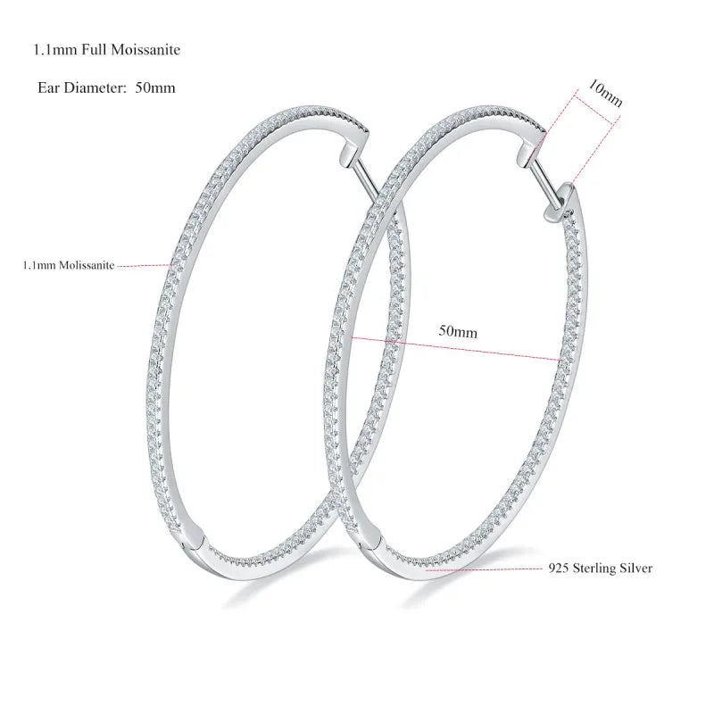 50mm Full Eternity Moissanite Hoop Earrings