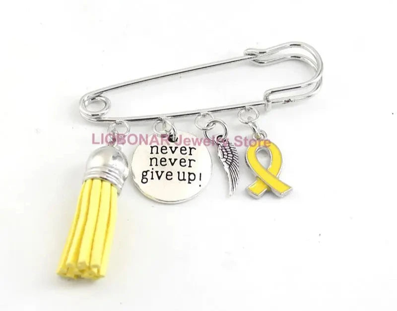 New Arrival Endometriosis Awareness Brooch Pin | Never Give Up Cancer Yellow Ribbon Pin | Safety Pins for Men & Women