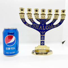 Israel Shalom Menorah - 7-Branch Candelabra with 12 Tribes and Jerusalem Temple for Home Decoration