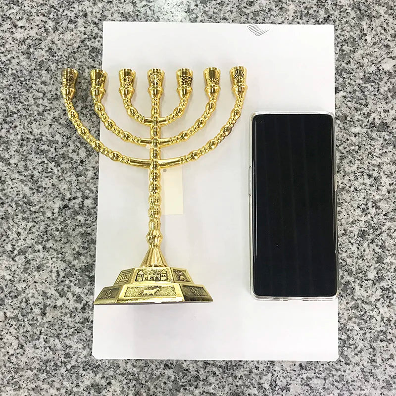 Big Size Menorah - 12 Tribes of Israel - Gold 7.87 Inches