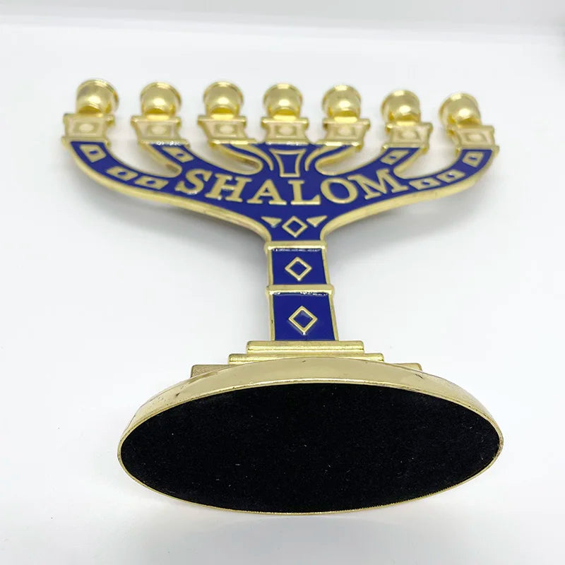 Israel Shalom Menorah - 7-Branch Candelabra with 12 Tribes and Jerusalem Temple for Home Decoration